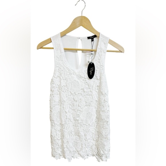 Embroidered Floral Crochet Lace White Tank Blouse Size Small NWT - Picture 1 of 5